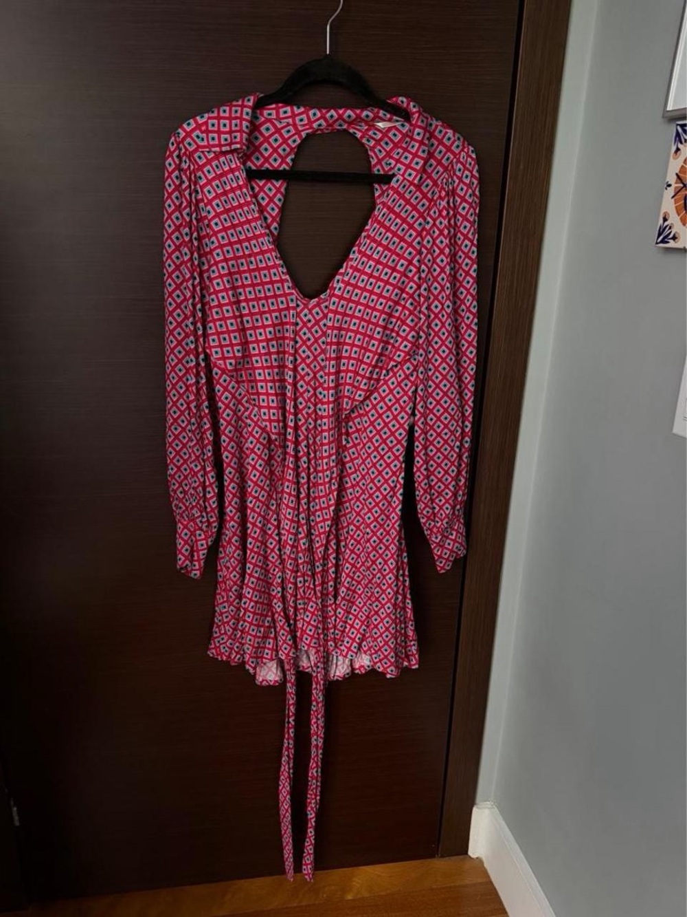 Free People Pink Geometric Tie-Front Mini Dress